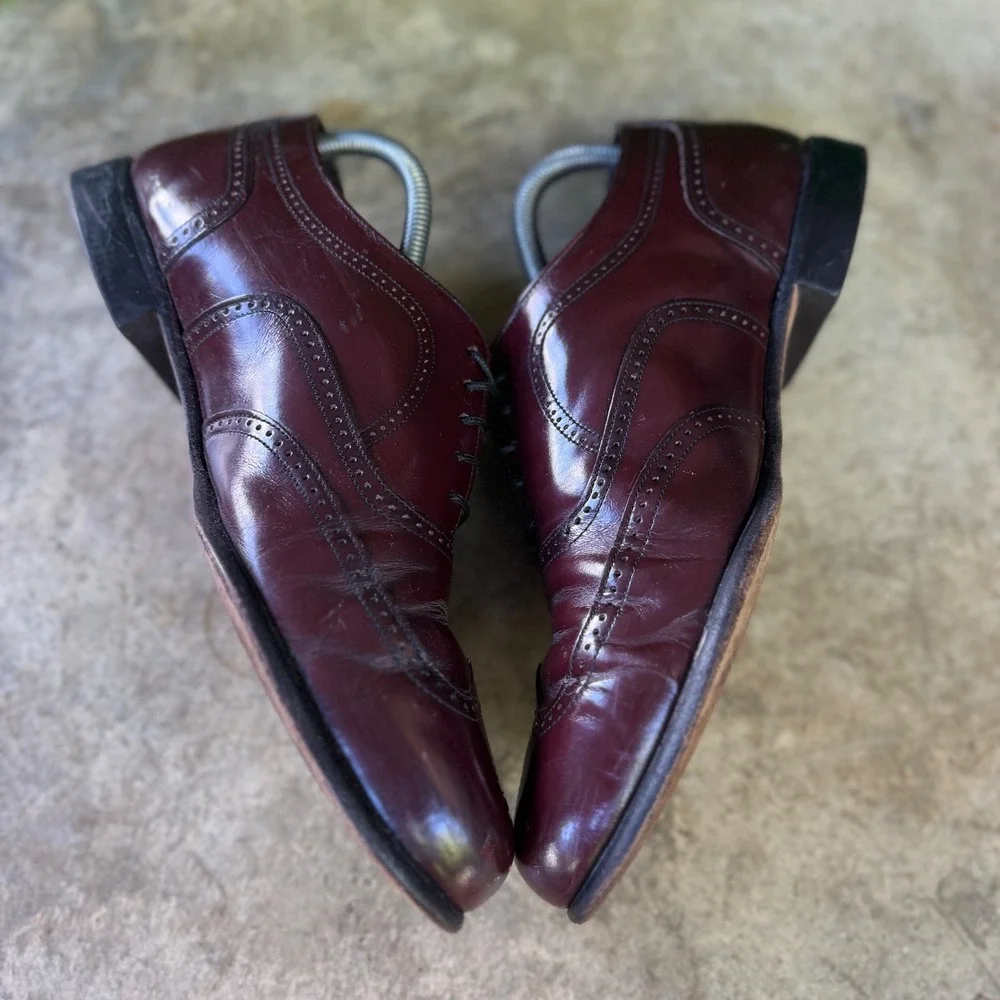 Vintage 90s Allen Edmonds Wingtip Oxford Shoes Workwear Burgundy 8 Wide